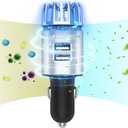 Car Air Purifier Ionizer, 12V Plug-in Car Air Freshener Gadgets with Dual USB Charger Removes Cigarette Smoke, Pet and Food Odor, Ionic Ozone (Silver)