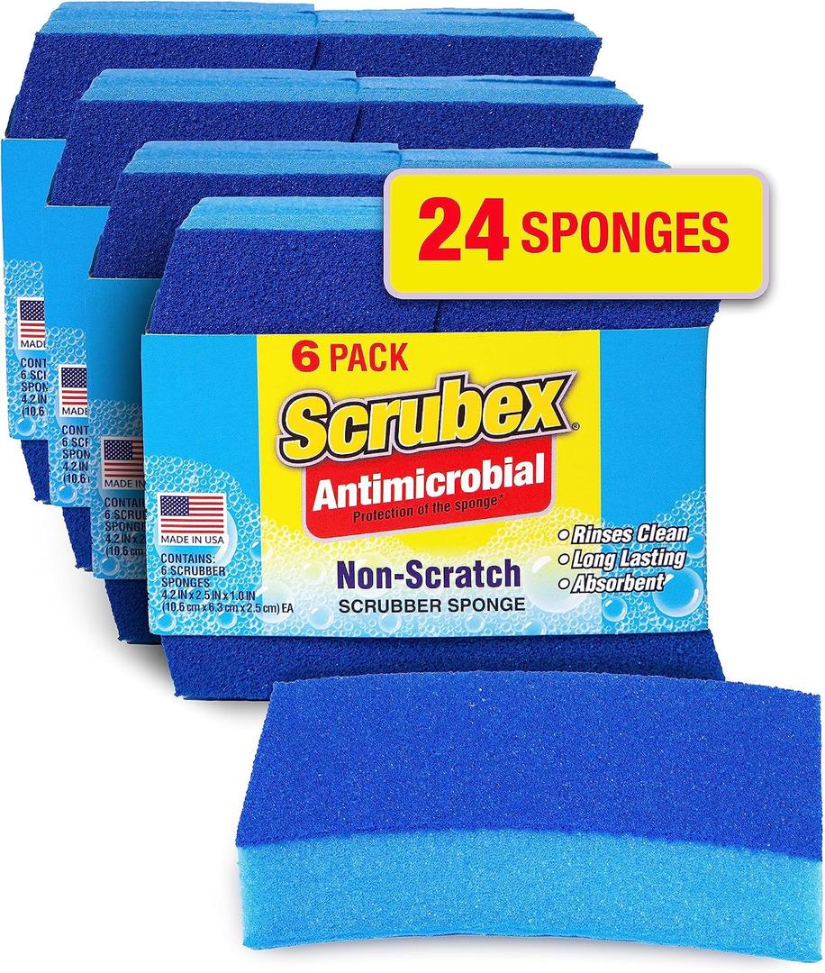 Non-Scratch Odor Resistant Scrub Sponge, Multi-Purpose Sponge for Kitchen and Household, Safe for Non-Stick Cookware (24 sponges)