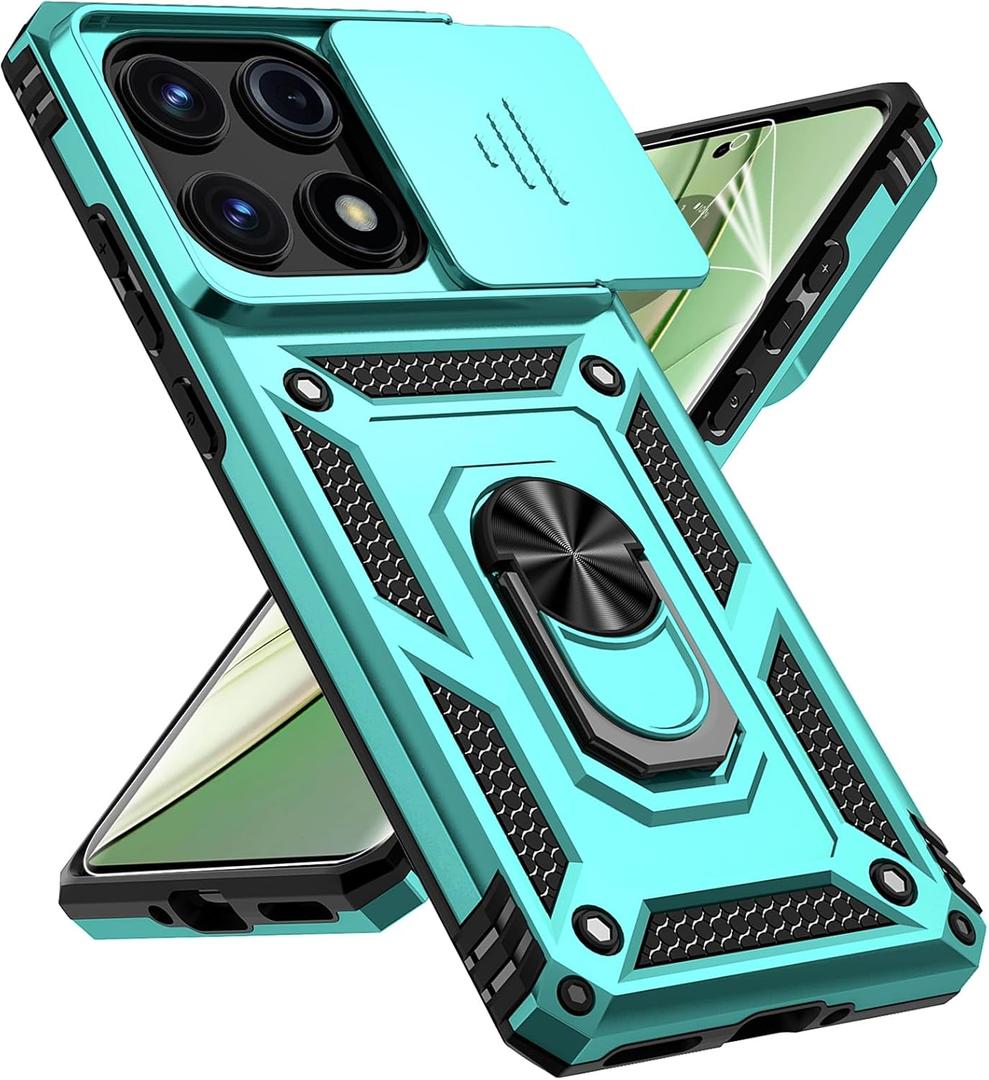 For Motorola Edge 2025 Case, with Slide Camera Cover HD Screen Protector [Military Grade Drop Tested] Magnetic Ring Holder Kickstand Protective Phone Case for Motorola Moto Edge 2025, Mint