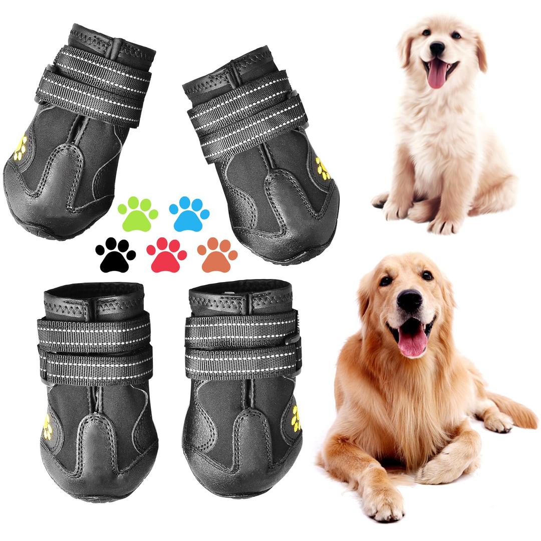CovertSafe& Dog Boots for Dogs Non-Slip, Waterproof Dog Booties for Outdoor, Dog Shoes for Medium to Large Dogs 4Pcs with Rugged Sole Black, Size 5