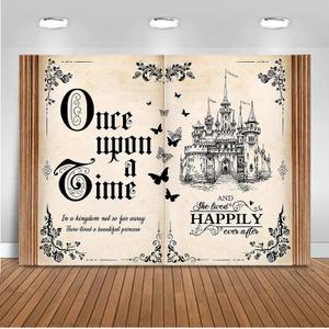 Mocsicka Once Upon a Time Backdrop Fairy Tale Book Castle Princess Fairytale Romantic Wedding Birthday Party Decorations Magic Book Background Banner Props (10x8ft)