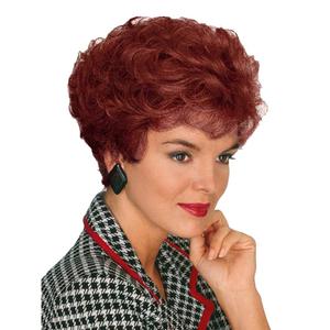 GNIMEGIL Synthetic Hair Auburn Wig With Bangs Womens Short Wigs Natural Curly Hairstyle Mommy Wigs Old Lady Costume Halloween Seniors Woman Red Shades Brown Wig