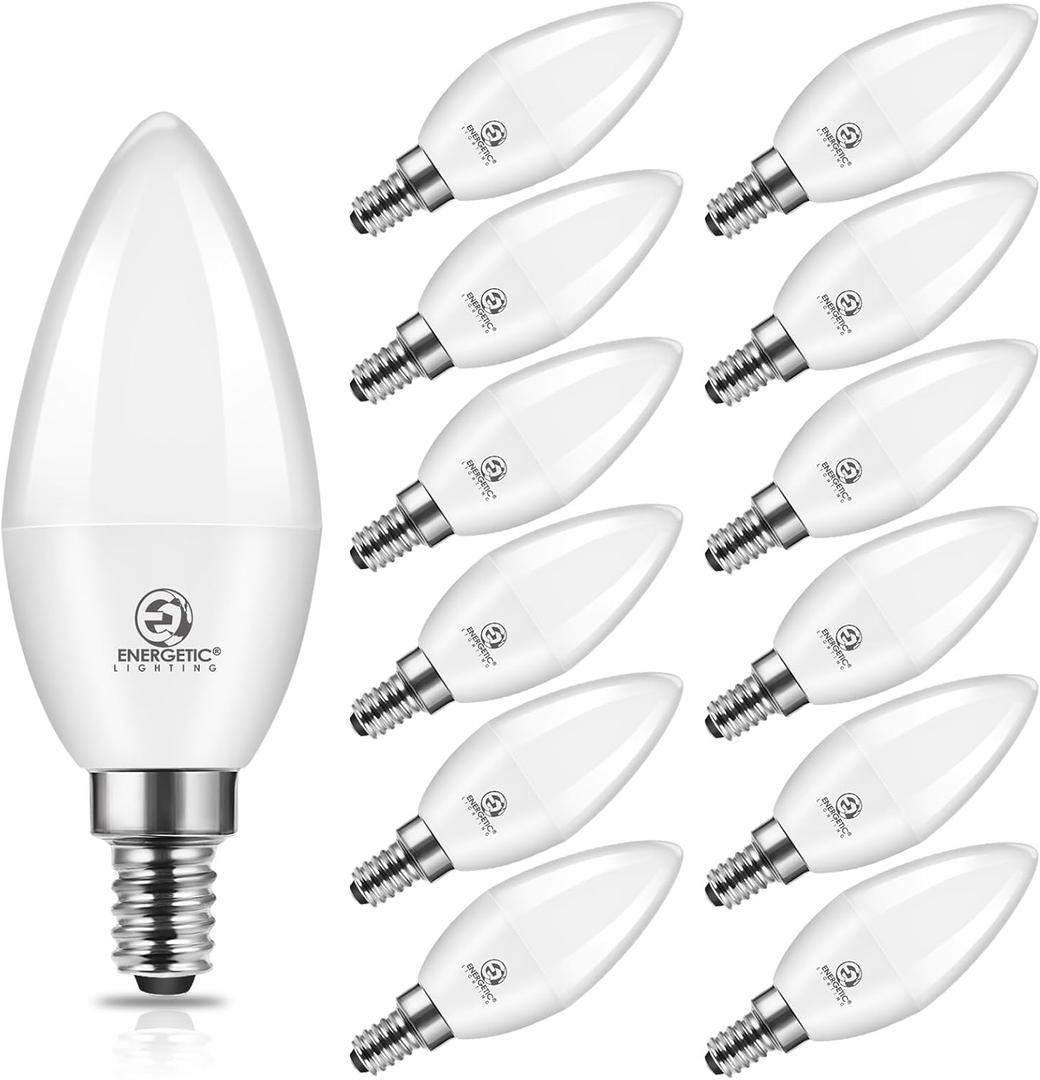 Energetic E12 LED Candelabra Light Bulbs 5.5W (60 Watt Equivalent), 3000K Warm White, 600LM Chandelier Light Bulbs, B11 Candle Bulbs for Ceiling Fan, CA 80 Recessed Can Light, Non-Dimmable, Pack of 12