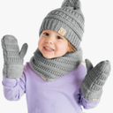 Funky Junque Kids Matching Neck Warmer Scarf Soft Fuzzy Cuff Gloves Mittens Ribbed Knit Pom Pom Beanie Bundle Boy Girl