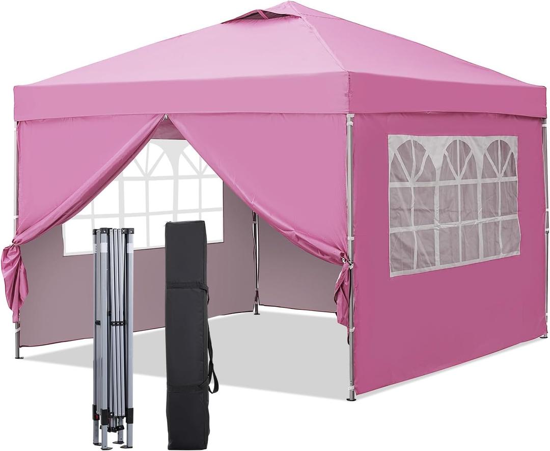 GDY 10x10ft Pop Up Canopy Tent with Sidewalls, Outdoor Canopy, Beach Tent, Easy Set up Gazebo for Events, Parties, Camping, Pink. (10x10 with Sidewalls, Pink)