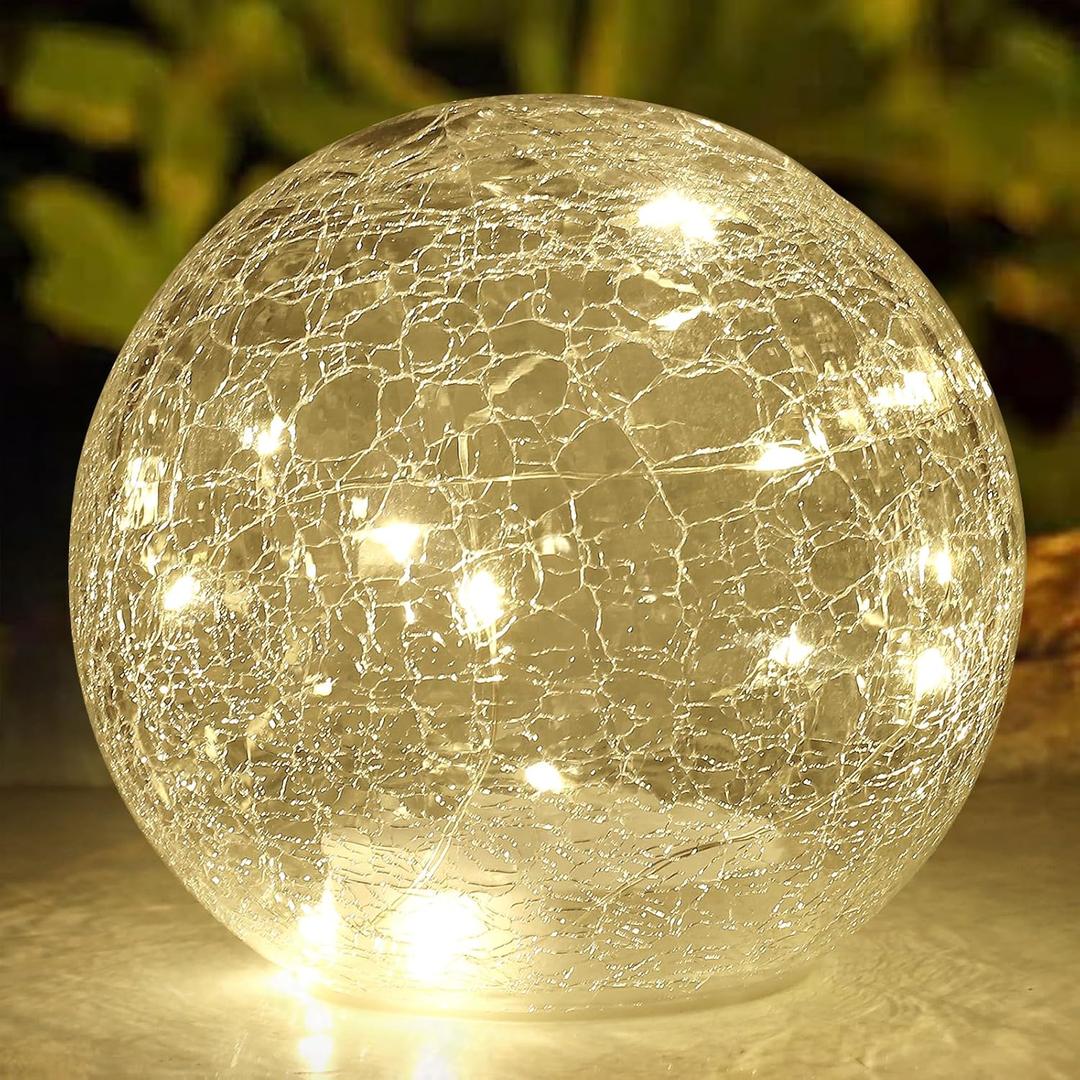 Crackle Globe LED Lamp Battery Operated, Lighted Glass Orb for Festival Christmas Decoration, Gold Mercury Glass Ball Light for Living Room Indoor (No Timer)