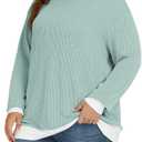 VISLILY Womens-Plus-Size-Tops Trendy Color Block Long Sleeve T Shirts Casual Loose Tunics Cute Knit Crewneck Blouses XL-5XL (XXL)