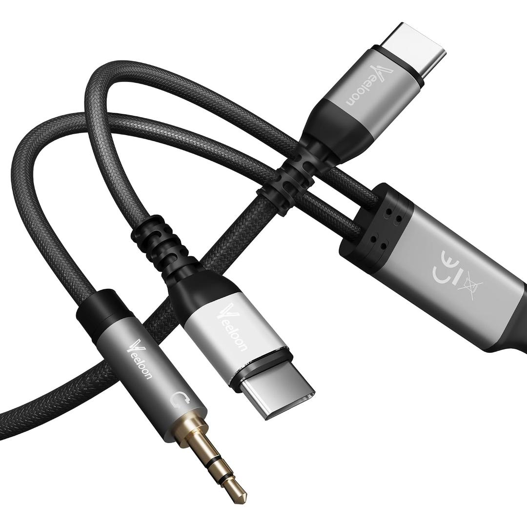 USB C to 3.5mm Aux Cable with 60W Fast Charging, 2 in 1 Type C to 3.5mm Car Stereo Aux Jack Cable with PD 60W USB C Charger Cord 5 FT, Compatible with iPhone 16/15/Pro, Galaxy S24/S24+/S23 Ultra &
