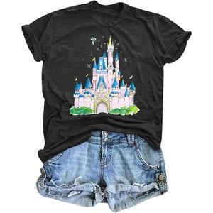 Magical Shirt for Women Magic Kingdom T Shirt Family Vacation Tee Princess Castle Casual Short Sleeve Tops (Black), Medium