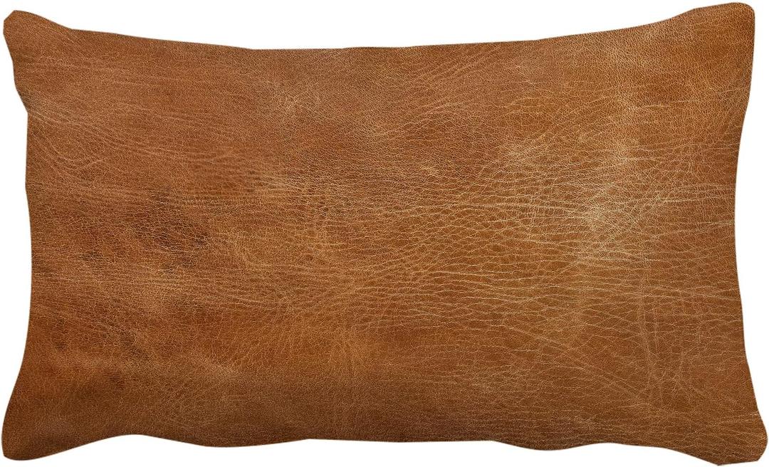 Brown Leather Print 12x20 Inch Throw Pillow Cover, Western Southwestern Decorative Faux Cowhide Cowskin Cushion Case, Rustic Farmhouse Soft Pillowcase for Home Room Bed Couch Decor