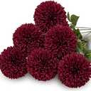 Briful Autumn Artificial Chrysanthemums Ball Flowers 4’’ Large Heads Mums Stems Burgundy Fake Hydrangea Flowers Bridal Wedding Bouquet for Home Garden Party Wedding Fall Decoration, Set of 6
