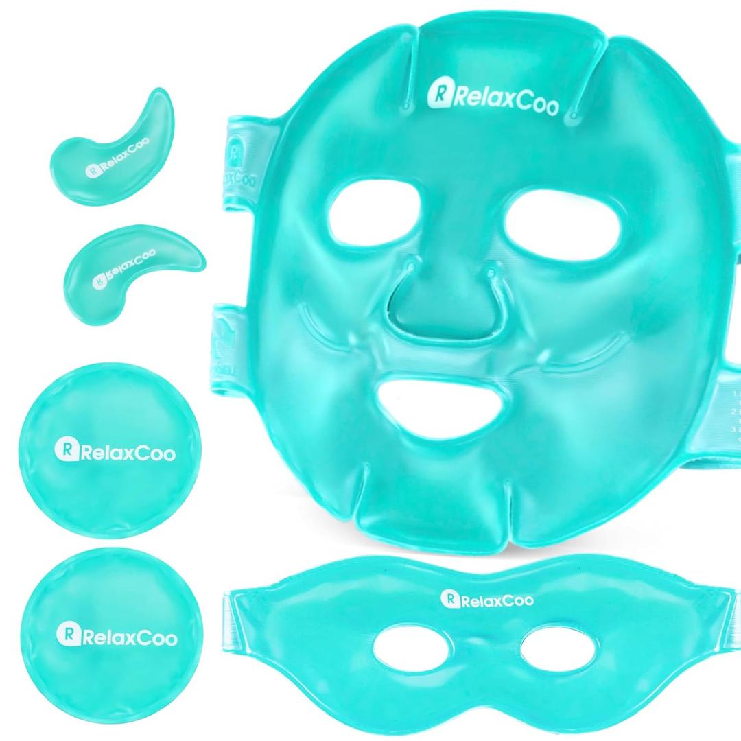 RelaxCoo Ice Face Eye Mask for Dark Circles and Puffiness Cold Warm Compress, Gel Cold Cooling Face Mask Package for Women and Men, Migraines, Headache, Stress and Relaxation (Green)