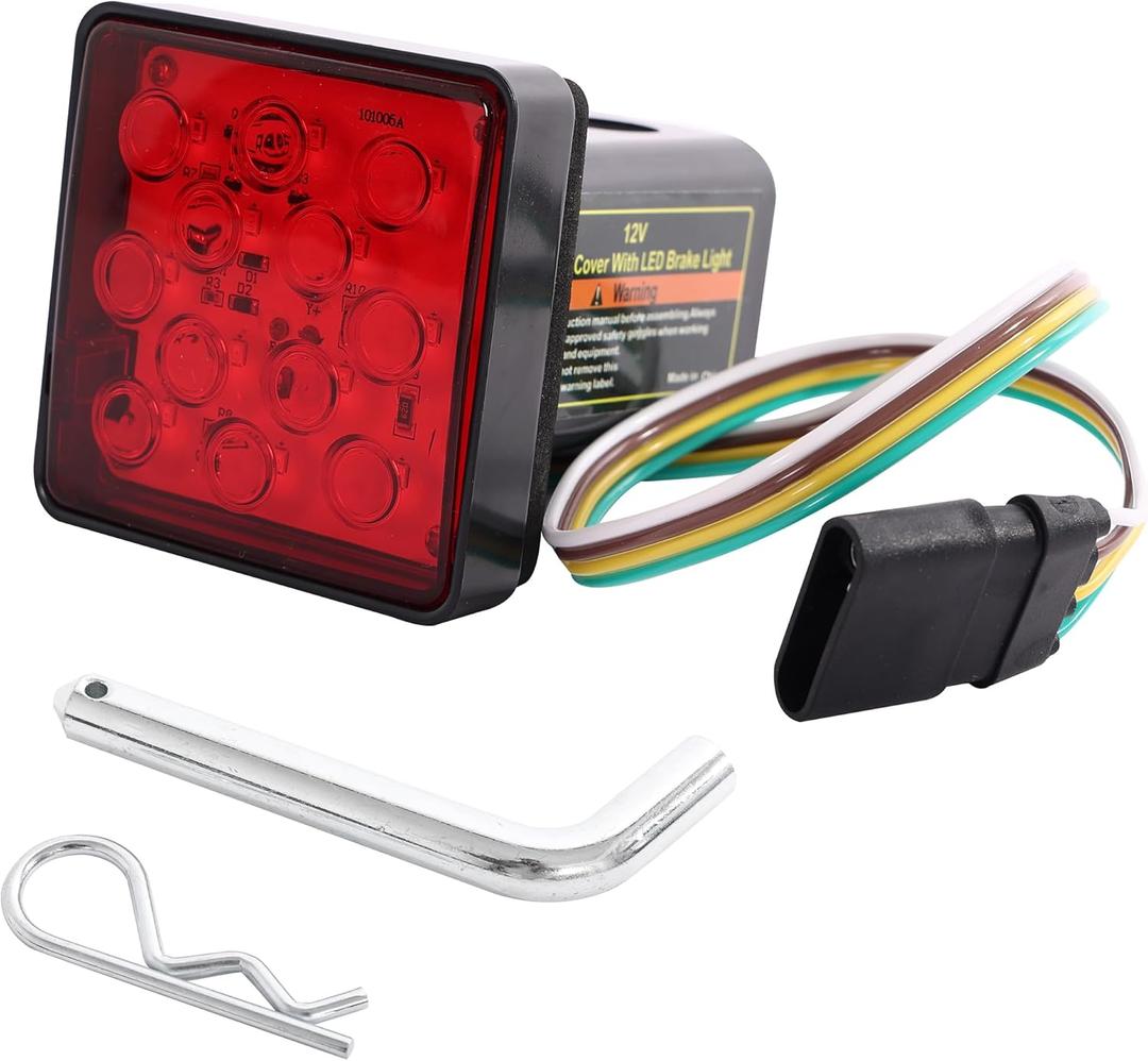 MAXXHAUL 50021 Trailer Hitch Cover with 12 LED's Brake and Tail Light Functions, 1 Pack