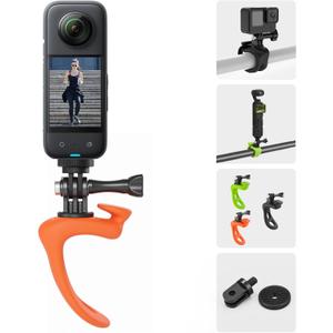 Bike Mount Strap for Insta360 X5 X4, Flexible Wrap Band Motorcycle Handlebar Kayak Boat Holder Accessories for GoPro 13, Osmo Pocket 3 2, for Insta 360 X3 Ace Pro Go 3S Action Camera (Orange)