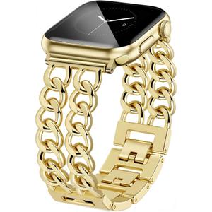 JR.DM Gold Watch Bands for Women Compatible with Apple Watch Band 38mm 40mm 41mm 42mm (S10) Adjustable Metal Band Cowboy Steel Chain Bracelet for iWatch Series1/2/3/4/5/6/7/8/9/10/SE (No Case)