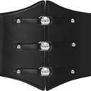 RLIBYROSE Women Corset Belt Wide Stretchy Waspie Elastic Waist Belt with Silver Rivet for Daily Cosplay Costume Black L