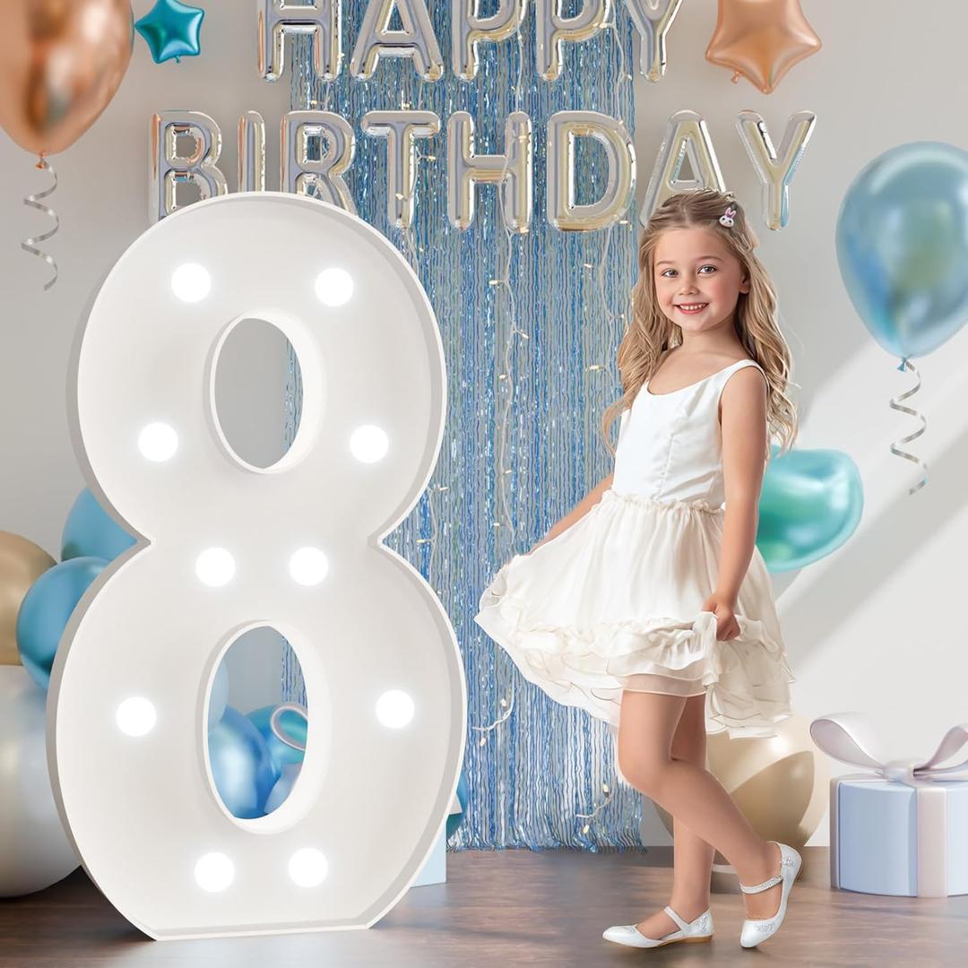 Marquee Numbers 4 Feet Tall: Large Light Up Numbers for Party 8th 18th 80th Cardboard Foam Board Stand Sign Backdrop Anniversary Party Decor 8