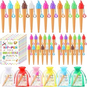 Marspark 36 Sets End of Year Gifts Includes 36 Ice Cream Pens Black Ink, 36 Gift Cards and 36 Mesh Bags for End of Term Summer Birthday Graduation Ice Cream Party Favors for Reward Teacher Supply