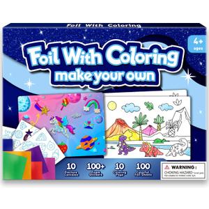 2 x Foil Art & Coloring Page, 2 in 1 Art and Craft Activity for Kids,Fun Crafts Kits & Supplies,Creative Travel Toys,Gifts for Boys & Girls Ages 4, 5, 6, 7, 8, 9 Years Old (Blue)