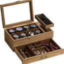 Watch Box with Tray, 2-Tier Watch Case for Large Dial Watches, 8-Slot Watch Display Case with Lid, Removable Watch Pillows, Drawer, Gifts for Men Women, Watch Organizer, Jewelry Box, Walnut