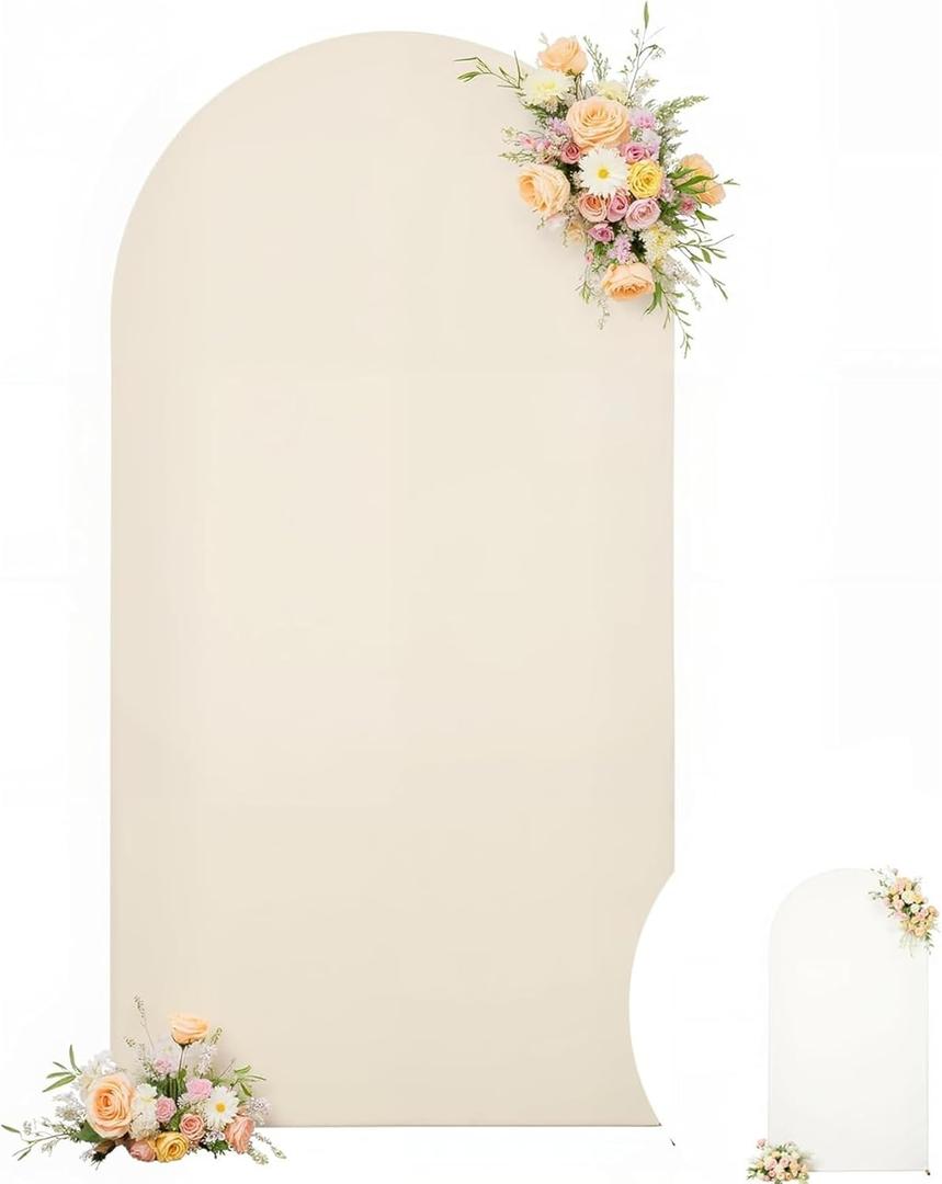 Wedding Arch Backdrop Cover, 5FT White Beige Arch Cover Stretchy Backdrops, Double-Sided Arch Stand Covers for Wedding Ceremony, Baby Shower, Birthday Party Decoration