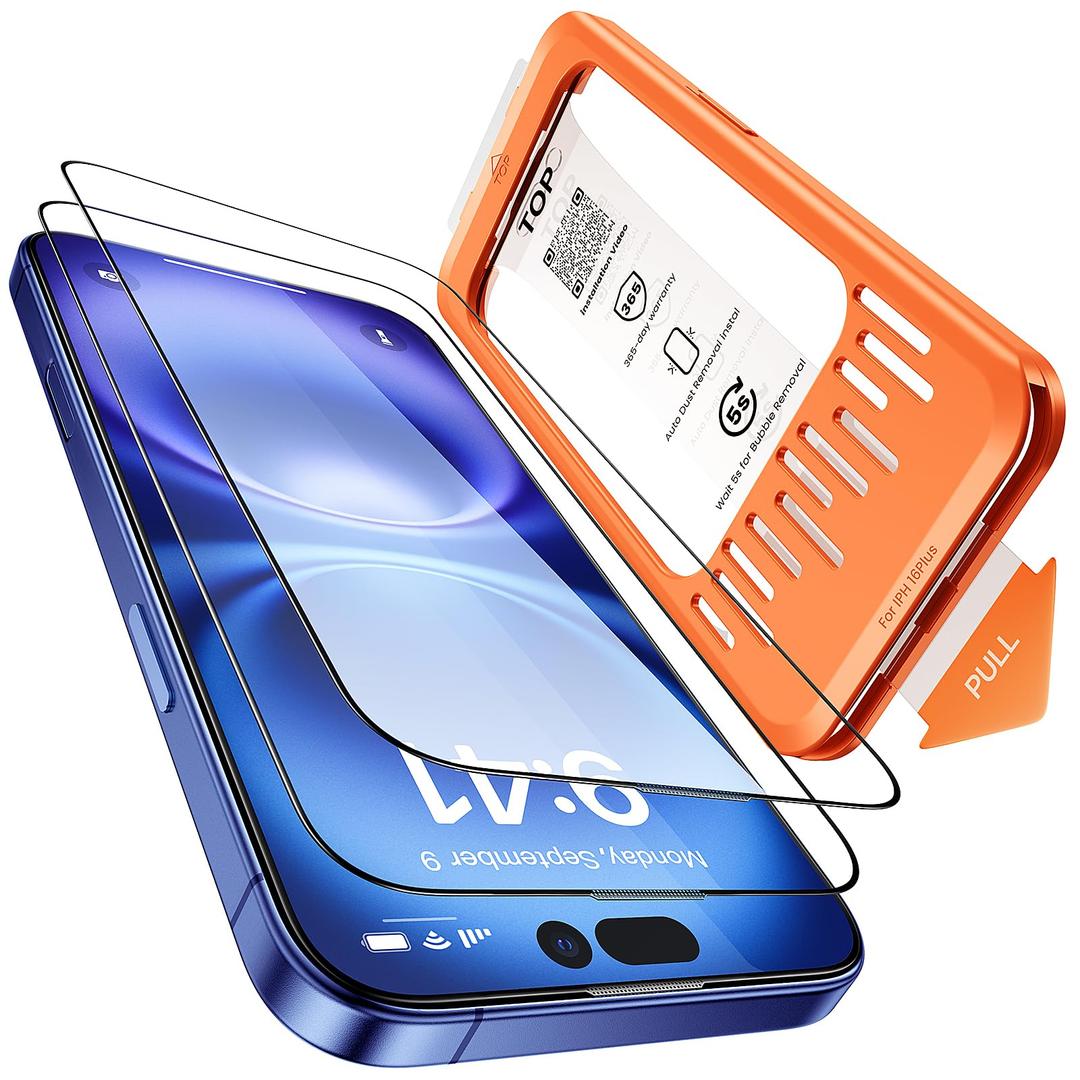 Tigowos 2-Pack for iPhone 16 Plus/15 Plus Screen Protector,[Double Shatterproof Tempered Glass] [9H+ Hardness],99.99% HD Clear,Full Coverage,Anti Scratch & Smudge,Easy Installation