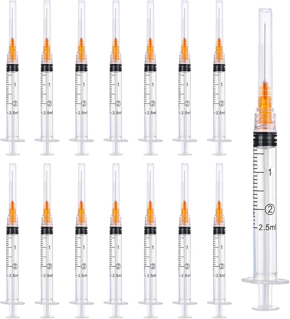 100 Pack 2.5ml/cc Lab Syringes Luer Lock with 25Ga 1 Inch(25mm) Needle, Disposable Individually Wrapped for Scientific Labs, Feeding Small Animals, Dispensing, Applicator, Watering