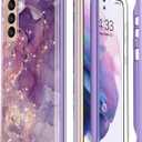ESDOT for Samsung Galaxy S21 Case, Military Grade Passing 21ft Drop Test, Rugged Cover with Fashionable Designs for Women Girls, Shockproof Protective Phone Case for Galaxy S21 6.2" Glitter Purple Marble