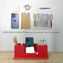 UnionBasic Desk Organizer, Desktop Caddy Leather Multi-compartment Pen Holder Office Stationer Organizer, Red