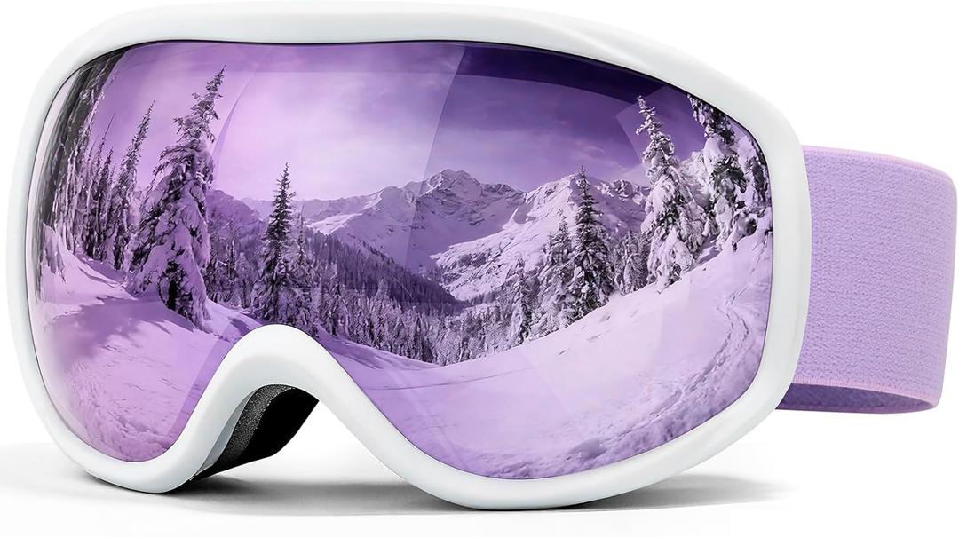 FMY Snowboard/Ski Goggles for Adult,Over Glasses Anti Fog UV Protection Skiing Goggles for Men Women Youth (White/Purple Lens)