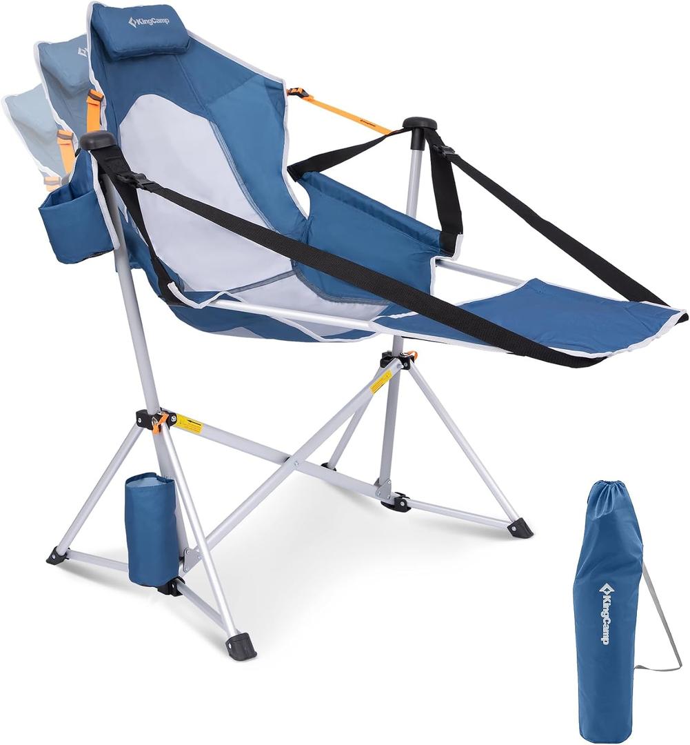 KingCamp Hammock Chair with Footrest Heavy Duty Swinging Rocking Camping Chairs for Adults up to 400lbs, Folding Portable Oversized Rocker with Cup Holder & Pillow for Outdoor Beach Lawn RV Sports