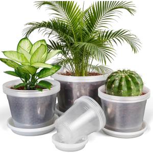 4/6/8/10 Inch Clear Nursery Pots with Drainage and Saucers, 24 Pack Clear Plant Pots, Variety Size Plastic Orchid Flower Pot for Indoor Outdoor