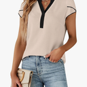 Blooming Jelly Women's Dressy Casual Tops Business Work Blouses White Button Down Shirts Cap Sleeve V Neck Tshirt, Size Large