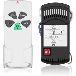 Universal Ceiling Fan Remote Control Kit, Replacement for Harbor Breeze Hampton Bay Hunter Litex, 3 Speed Control with Light Dimmer, Included FAN28R Receiver and Wall Mount