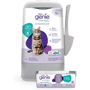 Litter Genie Easy Roll Pail | Cat Litter Box Waste Disposal System for Odor Control | Includes 1 Continuous Refill Bag (Grey)