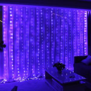 HXWEIYE 300LED Fairy Curtain Lights, 9.8x9.8Ft USB Plug-in 8 Modes Christmas String Hanging Lights with Remote for Bedroom Backdrop Wedding Indoor Wall Decor, Purple, Tangle-Free  1 Pack (Regular)