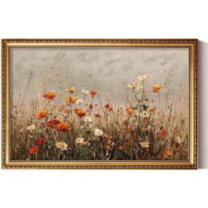 ARPEOTCY Large Vintage Gold Framed Floral Wall Art, Elegant Wildflower, 36"L x 24"W