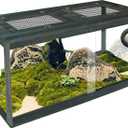 67 Gallon Reptile Tank, Lockable Sliding Door Bearded Dragon Tank with Metal Mesh Roof, Front Opening Terrarium for Lizards, Leopard Gecko, Snake (Black Gray, 40" x 20" x 20")