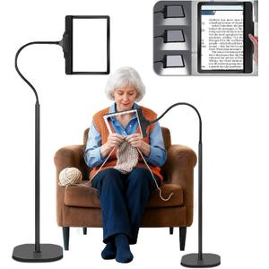 Large 5X Rechargeable Floor Magnifying Glass with Light and Stand 43 LED Floor Magnifying Lamp 2-in-1 Lighted Magnifying Floor lamp for Reading Sewing,Crafts,Painting,Close Work,DIY (Black)