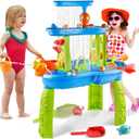 YAZ&OUZ 3-Tier Kids Water Table, Water Table for Toddlers 3, Water Tables for Toddlers 3 Features Swimming Crabs & Dolphins, Rain Showers Splash Pond, Activity Sensory Play Table for Boys Girls