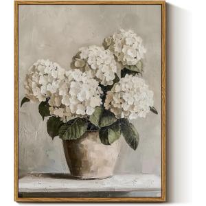 InSimSea Framed Canvas Wall Art Vintage Decor, Hydrangea Floral Pictures Bathroom Wall Decor Aesthetic, Living Room Bedroom Flower Home Retro Decorations, 12x16inch