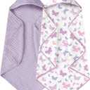 Yoofoss Hooded Baby Towels for Newborn 2 Pack 100% Muslin Organic Cotton Baby Bath Towel with Hood for Babies, Infant, Toddler and Kids, 32x32Inch, Soft and Absorbent Newborn Essential, Butterfly