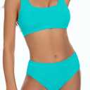 Beautikini Period Swimwear Two Piece Menstrual Leakproof Sporty Bikini Sets Bathing Suit Period Swimsuit for Teen Girls (Small, Blue Curacao)