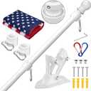 ZMTECH American Flag with Pole - 5FT Flagpole with Upgraded Tangle Free Rings and Bracket, 1" Stainless Steel Flag Poles with Holder for Outside House, Residential or Commerical (White, No Light)