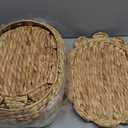 Set of 2 Round Wicker Baskets with Scalloped Lids, Handles, Removable Liners - Decorative Handwoven Water Hyacinth Baskets for Organization of Home, Kitchen, Closet, Pantry, Bathroom, Bread Basket