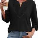 WIHOLL 3/4 Length Sleeve Womens Tops Boho V Neck Lace Shirt Trendy Blouses Dressy Casual Vacation Clothes S-3XL (Black, XXXL)