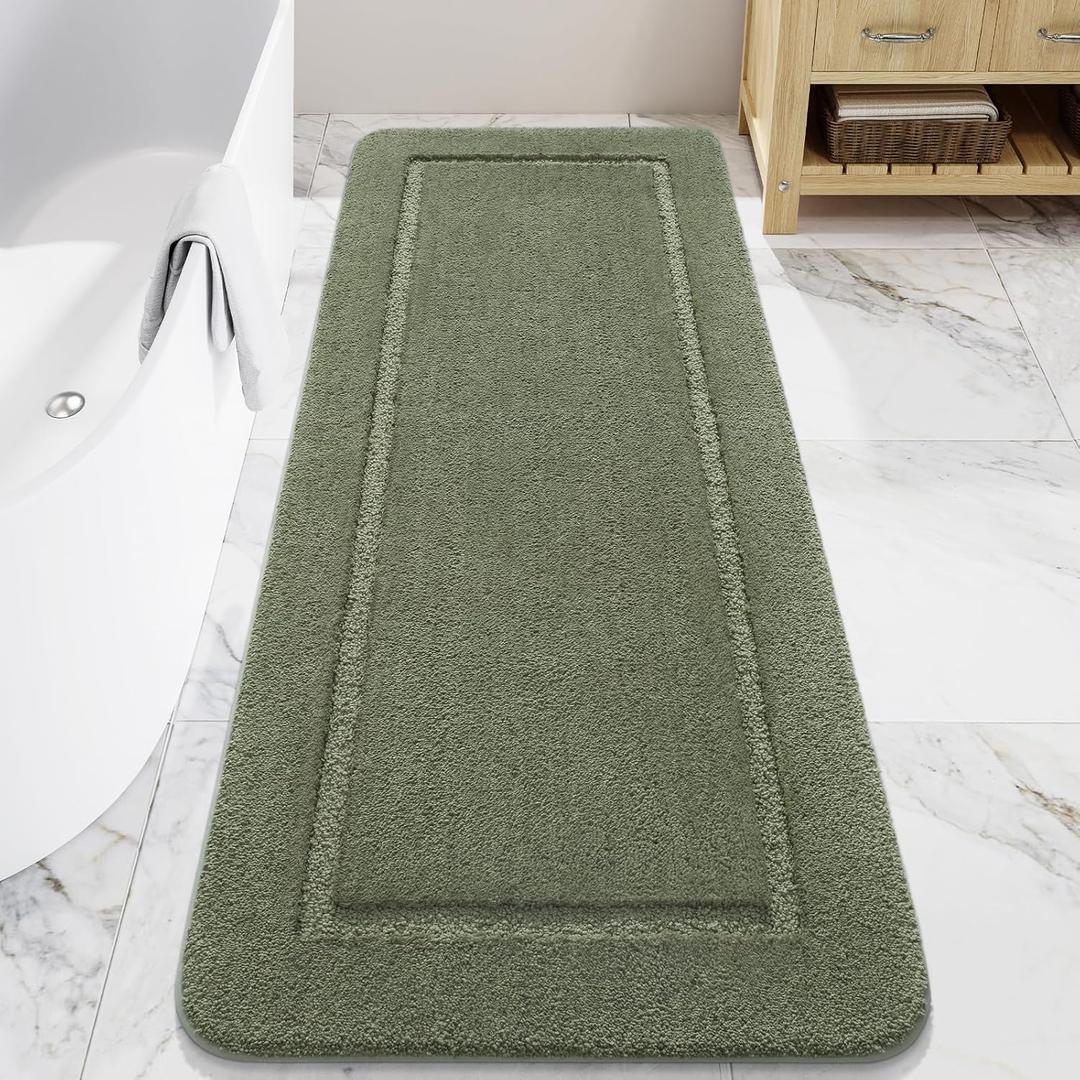 LOCHAS Bathroom Rugs, 24" x 48" Long Bath Rug, Non Slip Washable Bathroom Runner Rug Soft Thick Absorbent Bath Mat for Shower, Shaggy Plush Luxury Large Bath Rug, Sage Green