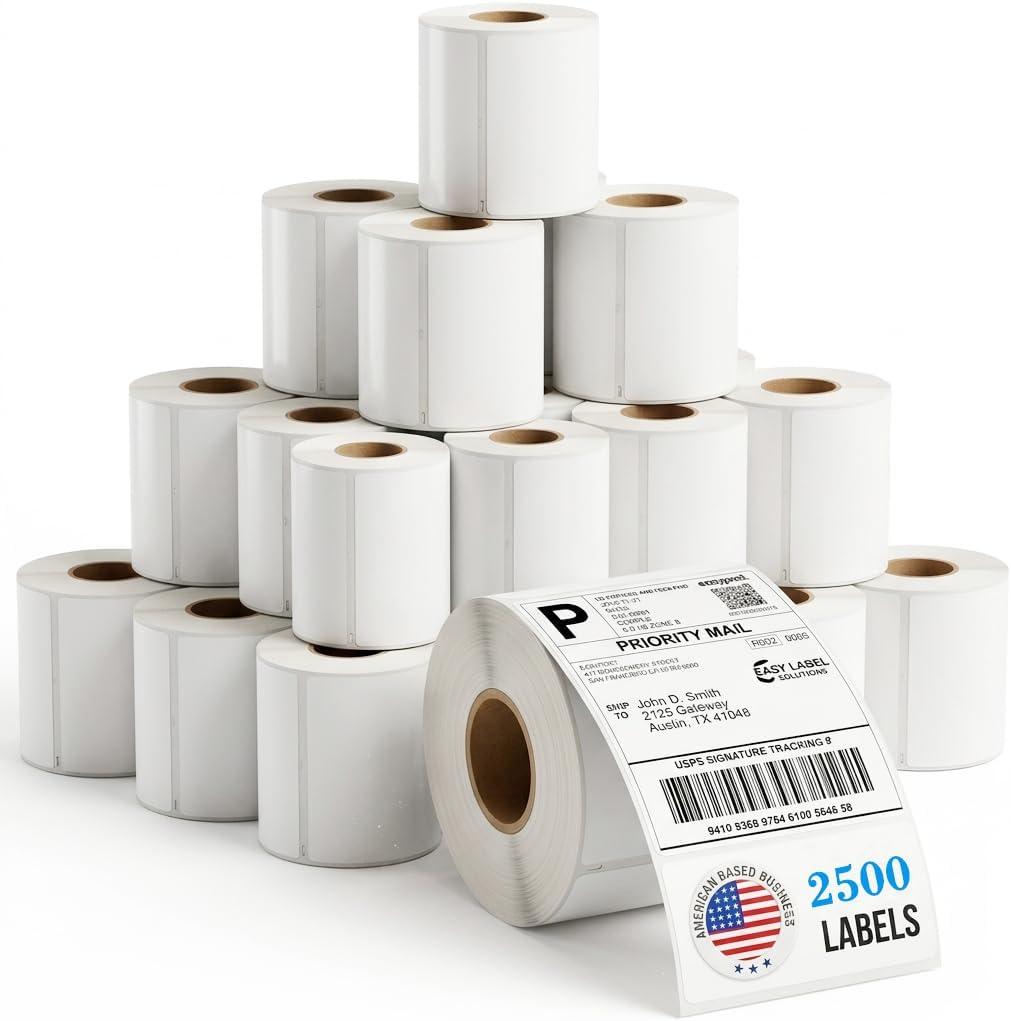 2500 PCS Thermal Shipping Labels 4x6, White Perforated & Smudge-Proof Direct Thermal Labels (250 Labels/Roll), Compatible with Zebra, Rollo, Jadens, Nelko (10 Rolls)