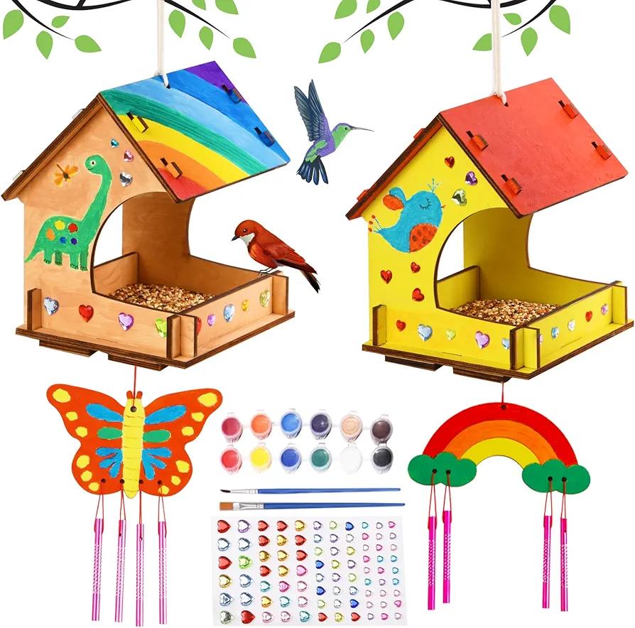 THWAS-LIGHT Wooden Arts and Crafts for Kids - 2 Pack Bird Feeder Wind Chime DIY Kids Crafts - Build and Paint Educational Fun Art Activities Gifts Outside Toys for Boys Girls Ages 3-5 8-12 6-8