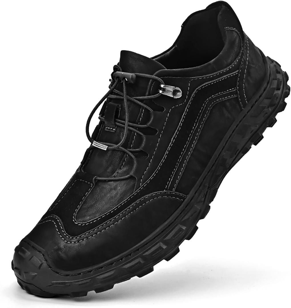 Men's Lightweight Waterproof Hiking Shoes Comfortable Leather Non-Slip Platform Slip On Trekking Trail Shoes Casual Fashion Outdoor Walking Work Sneakers, 9